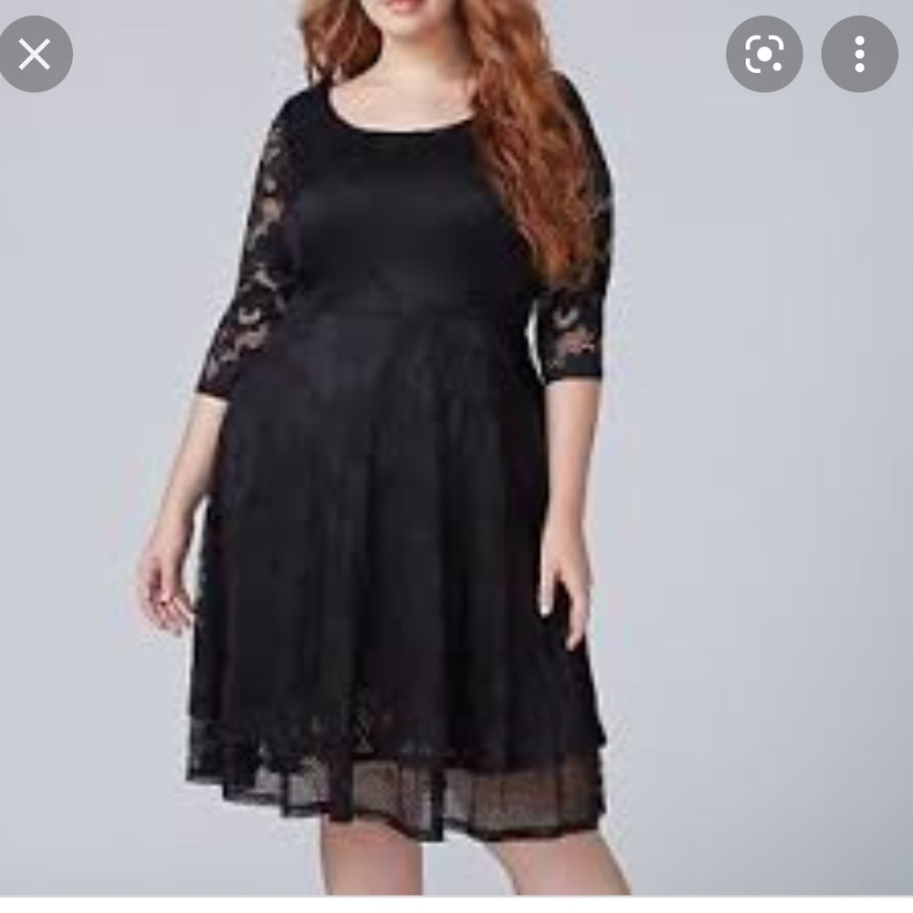 NWT Lane Bryant Black Floral Lace & Mesh Layered Fit and Flare Dress